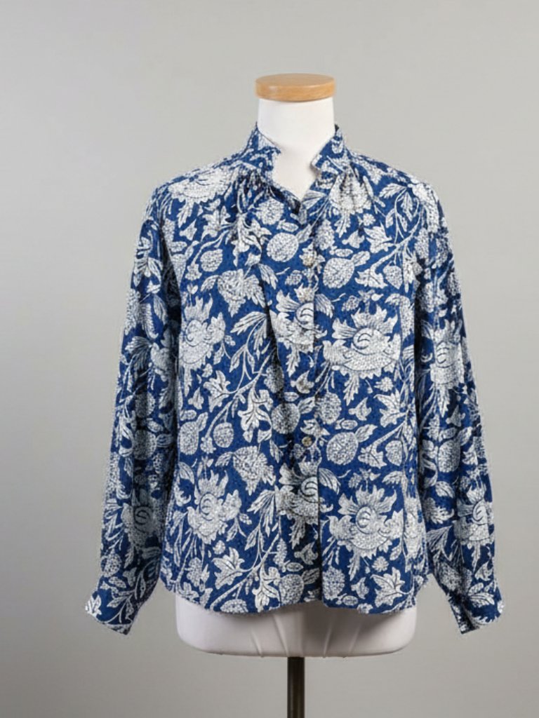 Alix Of Bohemia Blue And White Floral Kiki Blouse, Size M